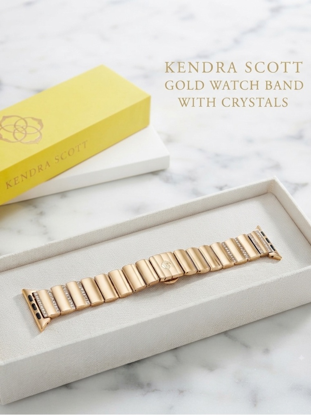 Kendra Scott Crystal Gold Leanor Smart Watch band with Metal Link Bracelet